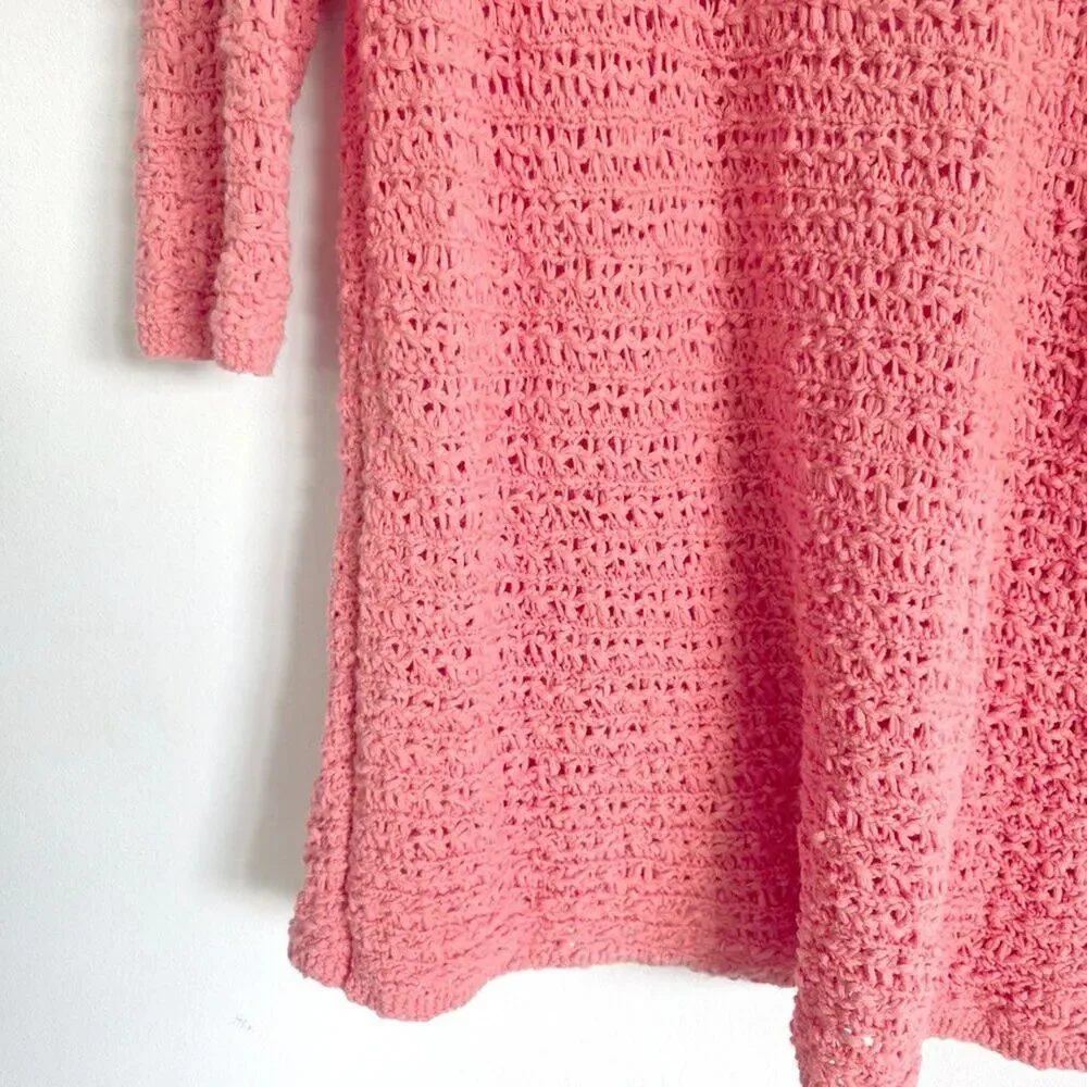 J. Jill XL 100% Cotton Crochet Knit Tunic Sweater Coral Pink Side Button Top